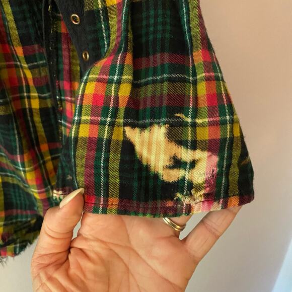 Savage X Fenty Distressed Flannel Shirt Green Pink Sleep Top Women's size Large - Picture 10 of 10